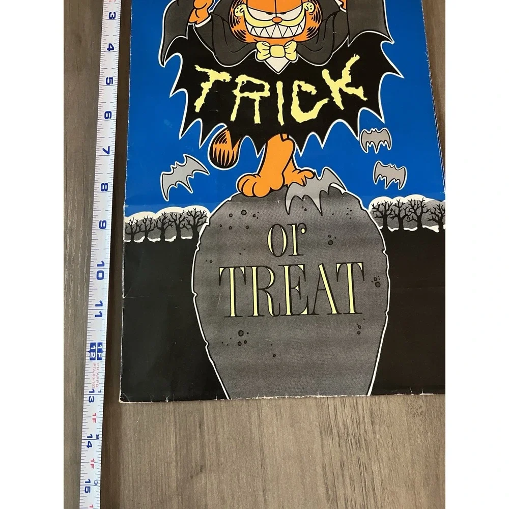Vtg 1978 Garfield‎ Cat Paper Trick or Treat Bag Black Blue Handles Halloween NEW